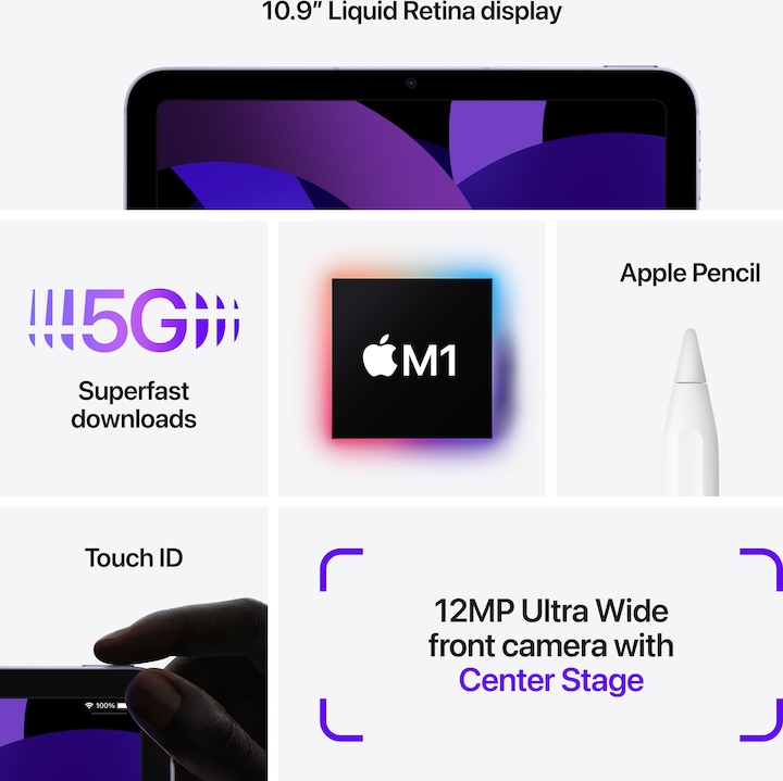 Image du produit Apple iPad Air 2022 (5. Gen) (5G, 10.90", 64 Go, Bleu)