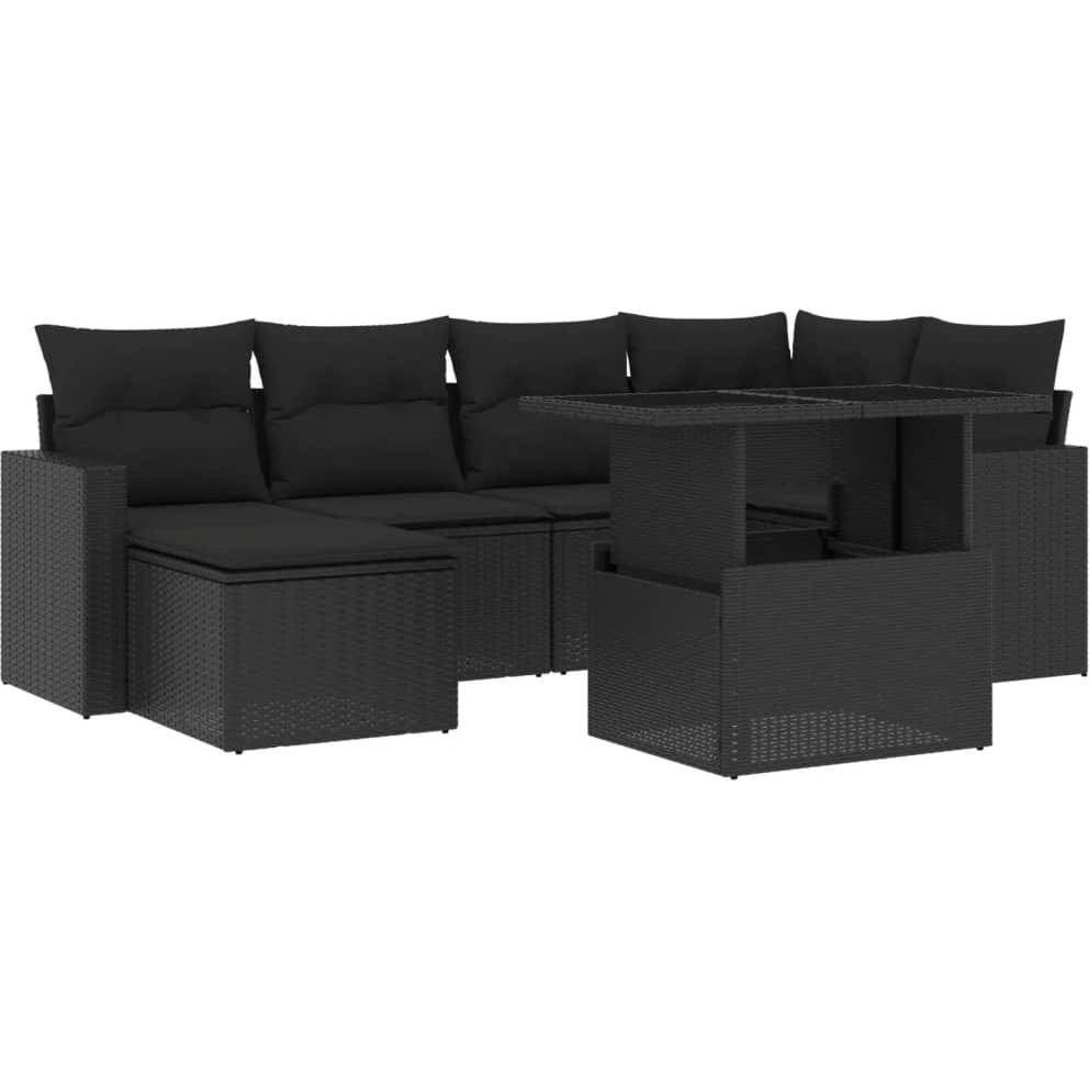 VidaXL, Gartenlounge, Gartenmöbel Sofa Garnitur Sitzgruppe Lounge 7-tlg. Schwarz Poly Rattan