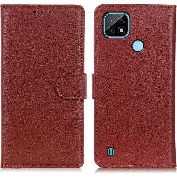 Thumbnail - MU Classic Litchi Leder Bookcover Series (Realme C21), Smartphone Hülle, Braun