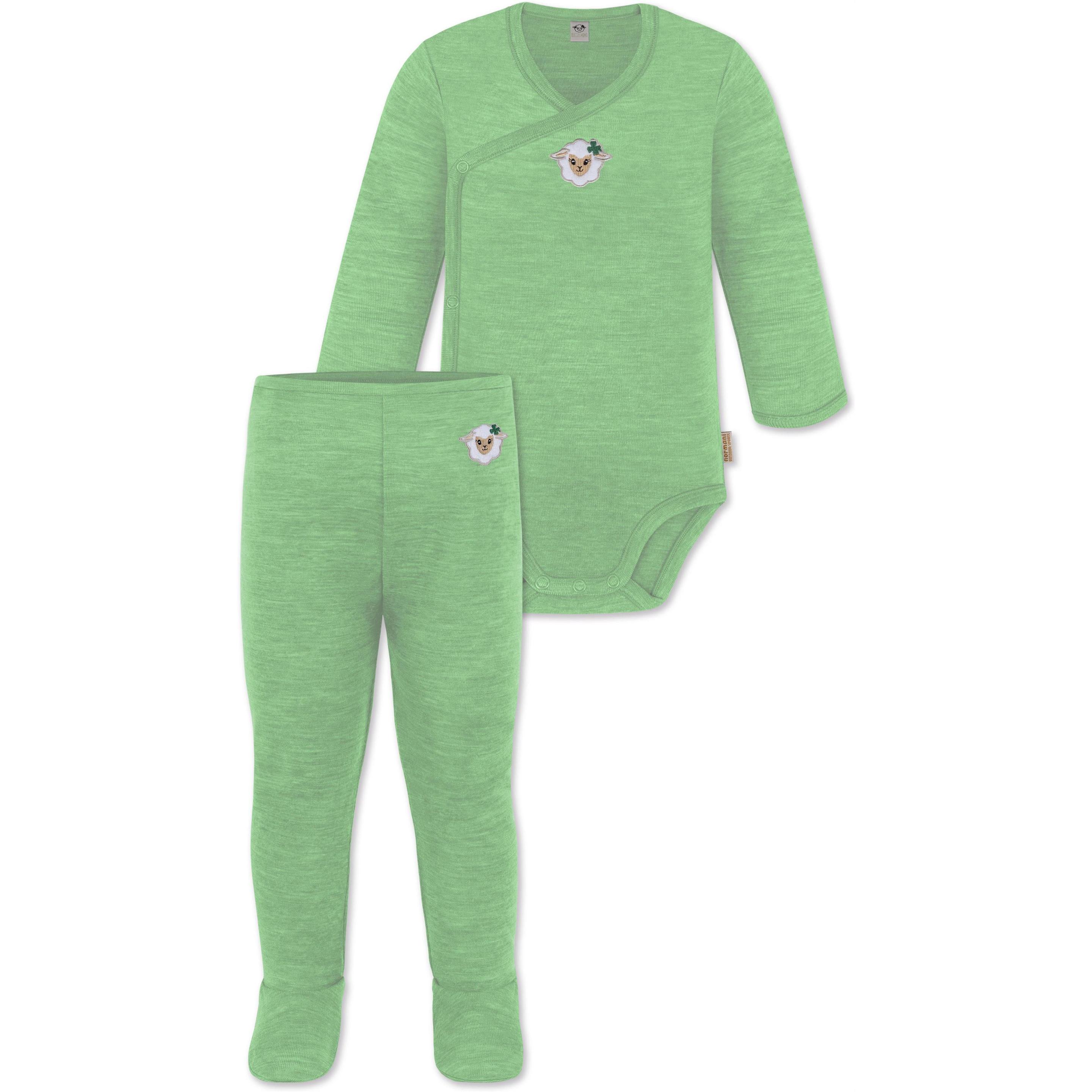 Thumbnail - Normani, Herren, Body, Baby Merino Wickelbody Langarm "Kaitaia" und Baby Merino Hose „Silverdale" - 9625, Grün, (86)