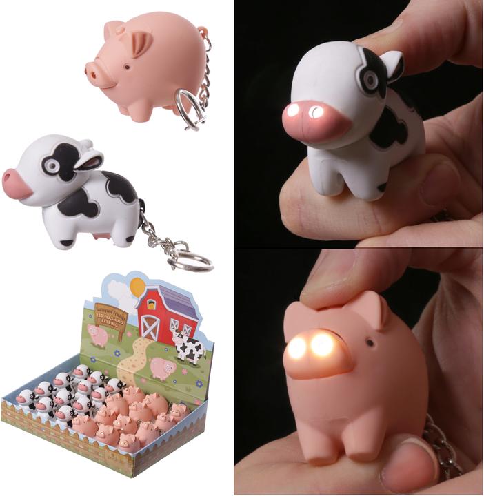 Actual product image Puckator Farm Cow & Pig LED with Sound Keychain