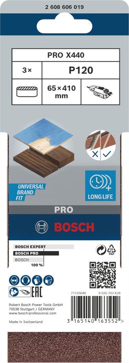Energie-Label Bosch Professional Zubehör PRO X440 Schleifband, 65 x 410 mm, G120 (120)