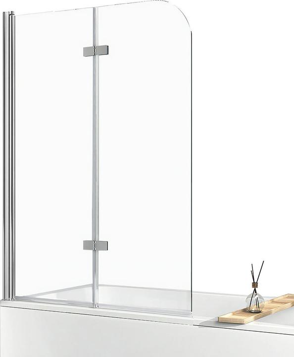 Produktbild Emke Duschwand für Badewanne 120x140cm Glas-Duschwand, 2-teilig Faltbar, Leicht zu Reinigen, Chrom (120 cm)