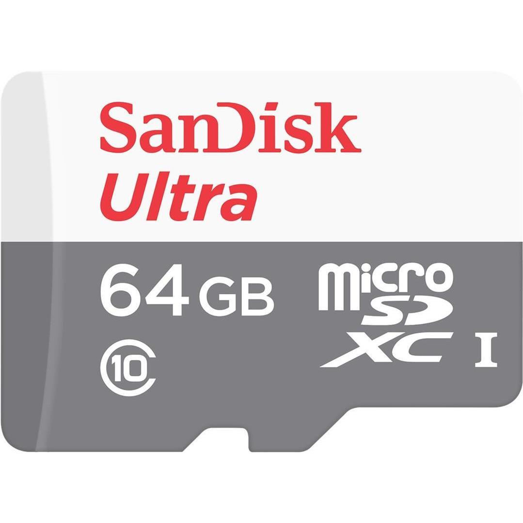 SanDisk Ultra (64 GB, microSDXC, U1, UHS-I), Speicherkarte, Grau, Rot