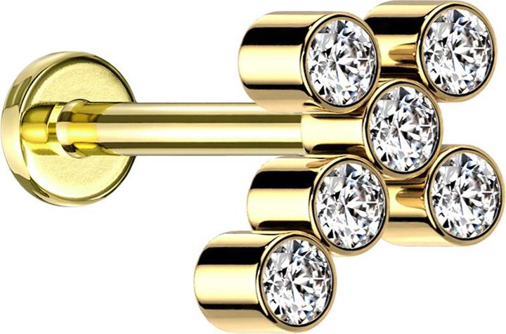 Produktbild Star Piercing Micro Labret Innengewinde vergoldet Kreuz sechs Kristalle silber (ohne Messing, Titan)