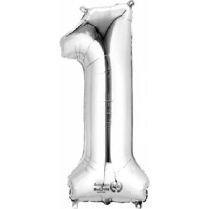 Thumbnail - Partydeco Zahlenballon 1 Alu Silber 86cm