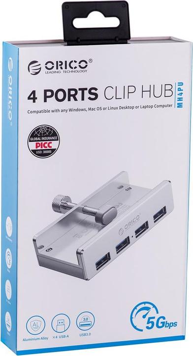 Produktbild Allnet USB 3.0 4 Port Clip Hub (USB-A, 5 Ports)