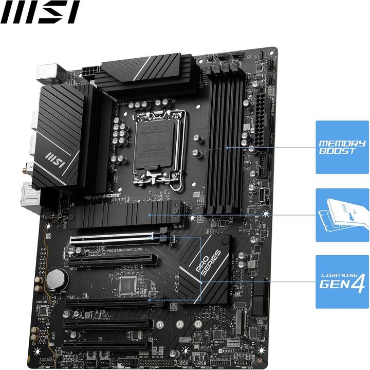 Productafbeelding MSI MB PRO B760-P Wifi DDR4 (B760, S1700, ATX, Intel) (LGA 1700, Intel B760, ATX)