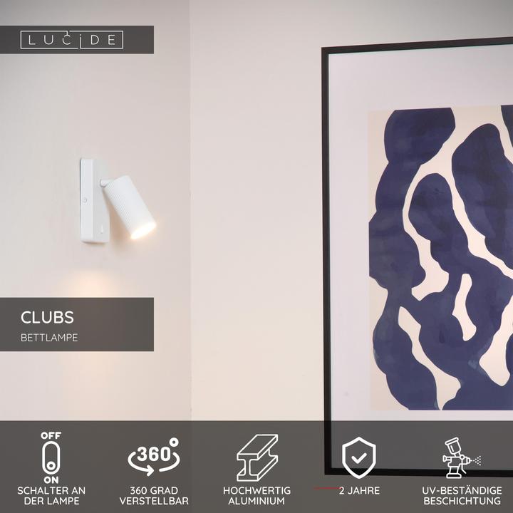 Actual product image Lucide CLUBS - Wall spotlight - 1xGU10 - White 09239/11/31 (GU10)