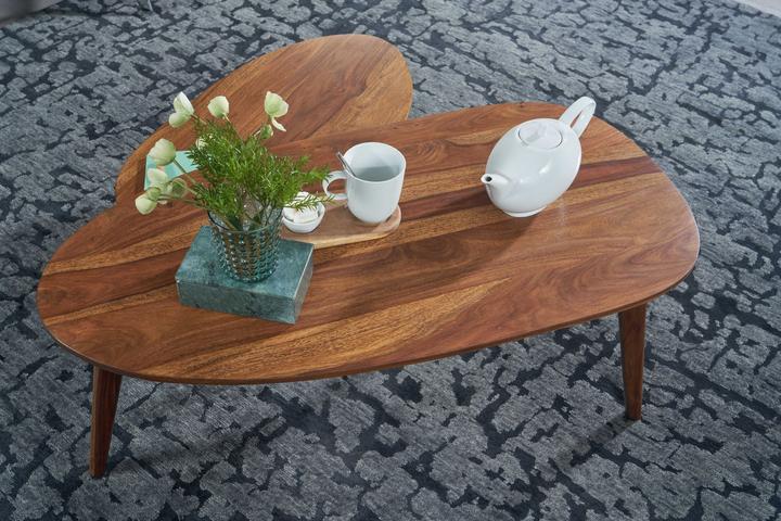 Produktbild FineBuy Couchtisch Wohnzimmertisch 2er Set Nierenform Holz Beistelltisch Tisch (100 x 50 x 42 cm)