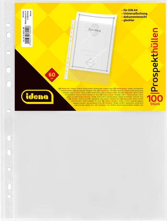 Actual product image Idena Leaflet sleeve A4 100s crystal clear 60µ (A4, 100 x)