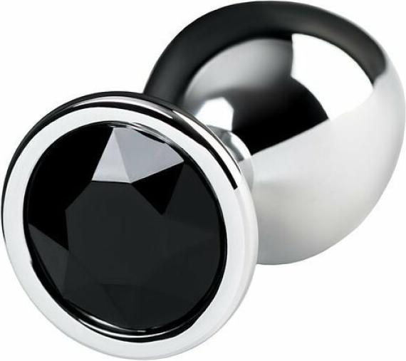 Produktbild Toyfa Silberner Analplug Metall mit schwarzem, rundem Stein