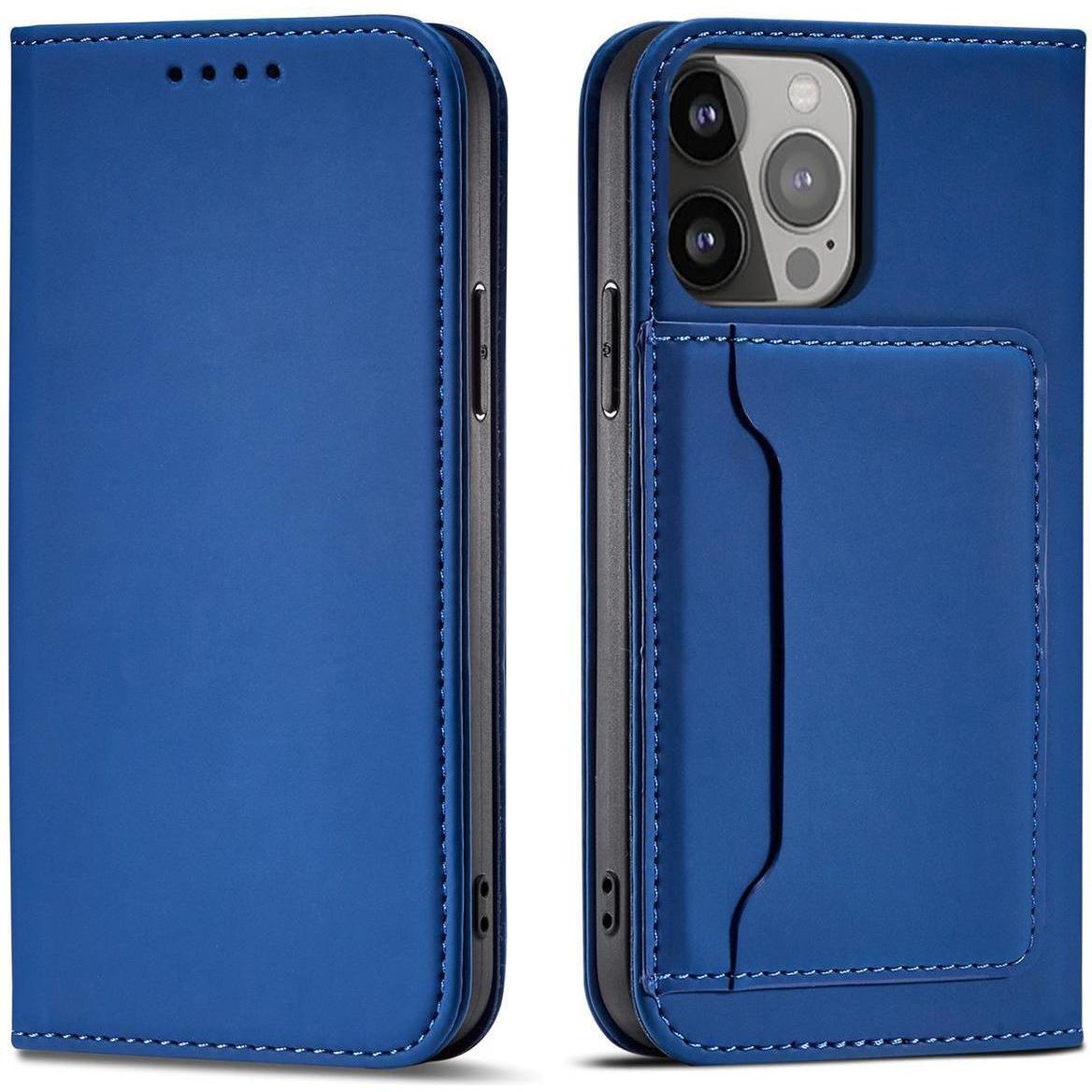 Hurtel Magnetkartenhülle für iPhone 13 Pro Cover Kartenetui Kartenständer blau (Apple iPhone 13 Pro), Smartphone Hülle, ...