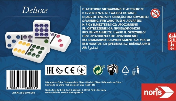 Produktbild Noris Deluxe Doppel 9 Domino (Deutsch, Englisch, Französisch, Italienisch)