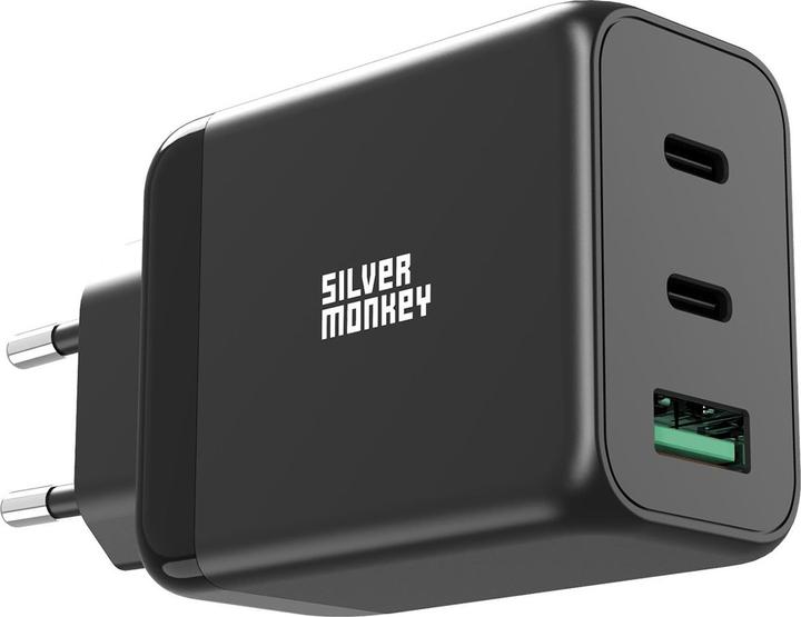Produktbild Silver Monkey GaN 65W Wandladegerät 2x USB-C PD 1x USB-A QC 3.0 – Schwarz (65 W)