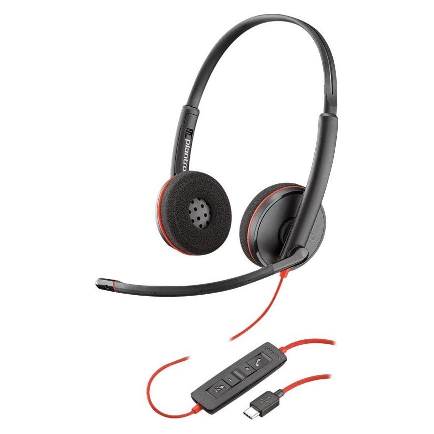 HP Poly Blackwire C3220 (Kabelgebunden, USB-C, Microsoft Teams), Office Headset, Schwarz, Rot
