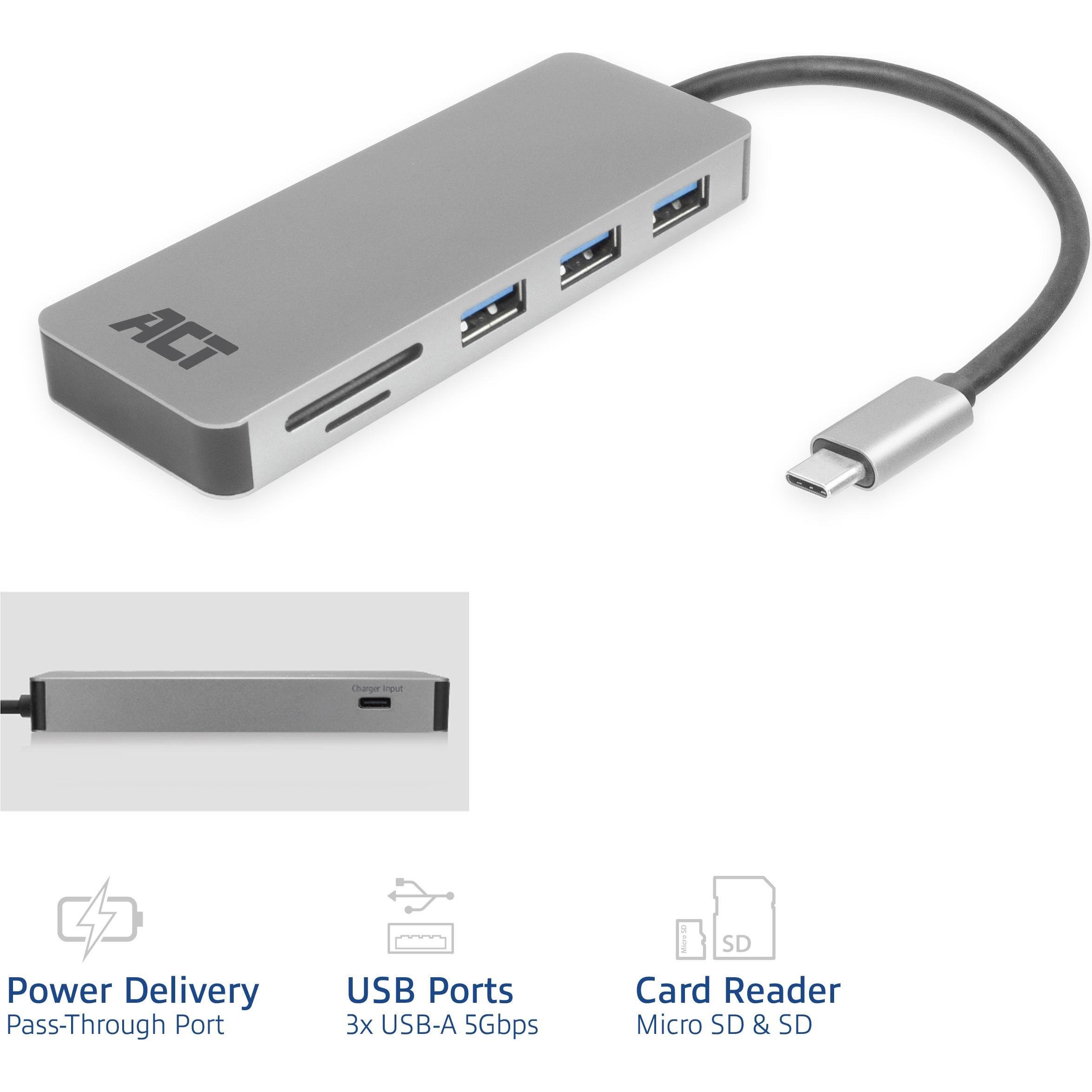 Thumbnail - ACT AC7050 (USB-C, 4 Ports), Dockingstation + USB Hub, Grau