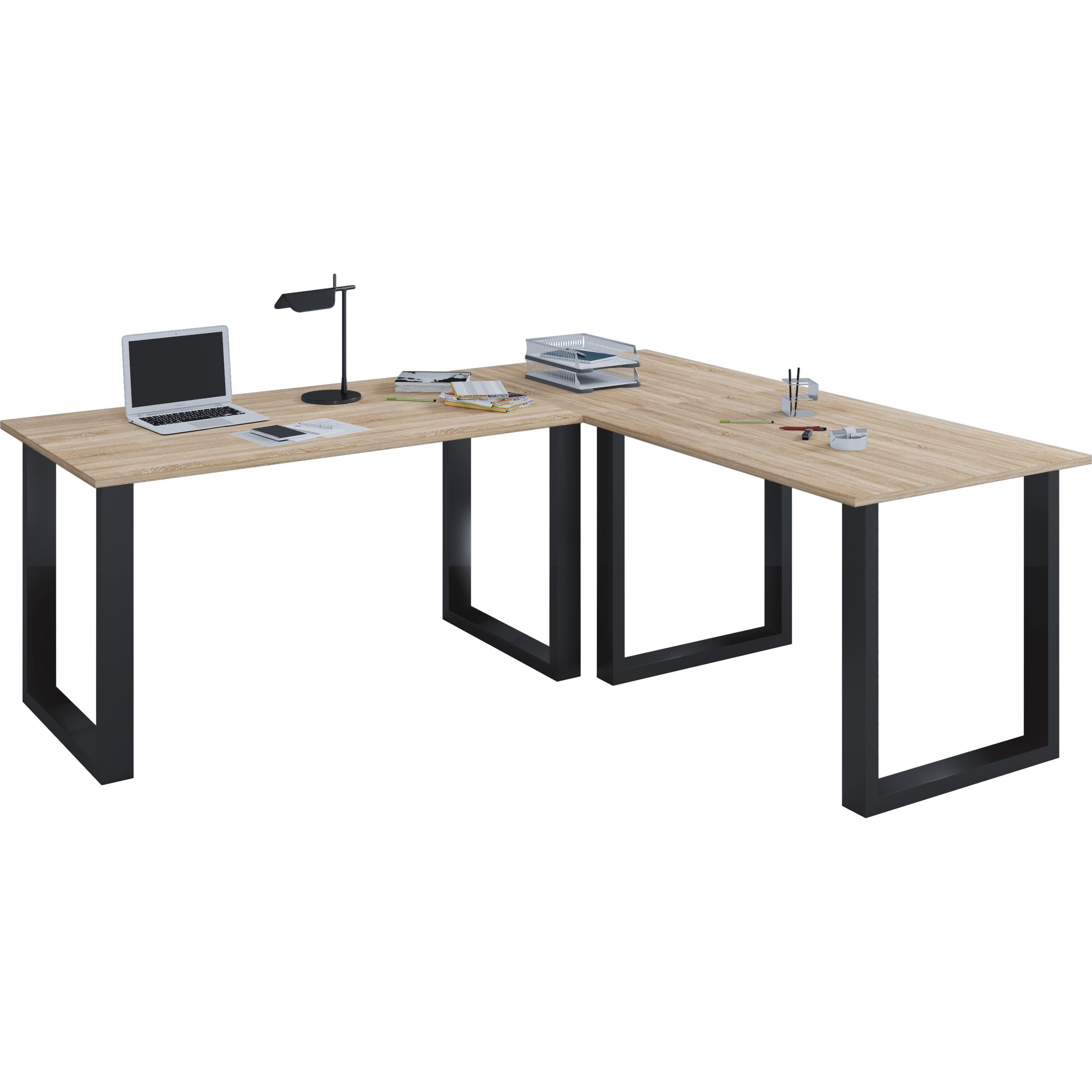 VCM, Schreibtisch, Büromöbel Eckschreibtisch Lona Tiefe 50 cm U Alu Schwarz (160 x 50 cm)