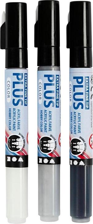 Creativ Company Acrylmarker Plus Color 0.7 mm 3er Set, Weiss/Grau/Schwarz (Weiss, Grau, Schwarz, 0.70 mm, 3 x)