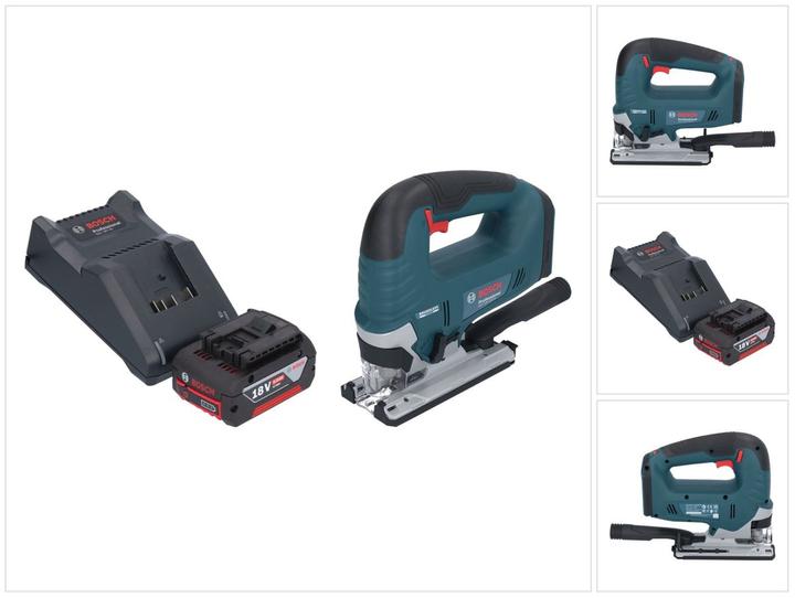 1x lame de scie sauteuse T 144 D, 1x&nbsp;Bosch GAL 18V-40 Chargeur de batterie, 1x protection contre la déchirure des copeaux ( 2 601 016 065 ), 1x Kit d'aspiration ( 1 619 P17 472 ), 1x Bosch GST 18V-125 B Professional Scie sauteuse sans fil, Vitesse pour le bois ( 2 608 630 560 ), 1x Bosch GBA 18 V / 4 Ah / 4000 mAh batterie Li-Ion