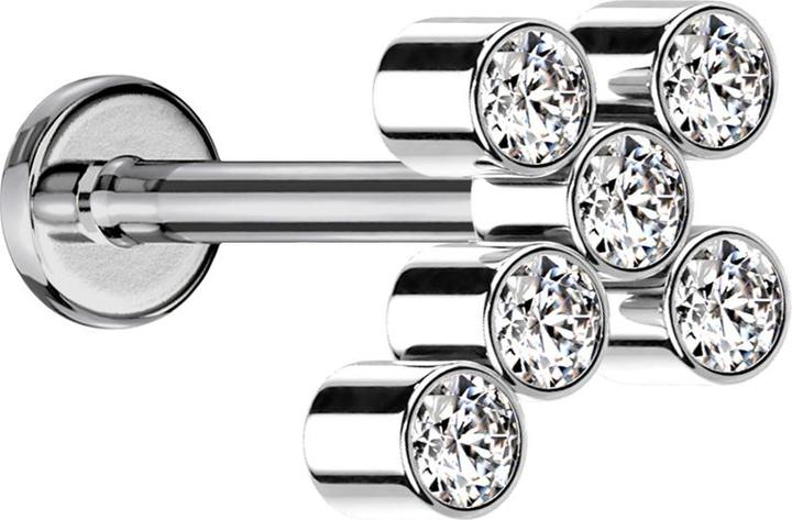 Actual product image Star Piercing Micro Labret inner thread silver cross six crystals silver (without brass, Titanium)