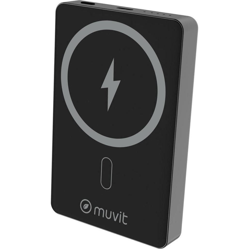 Muvit Powerbank for Change Schwarz Aluminium 10000 mAh (10000 mAh, 20 W), Powerbank, Nero, Grigio