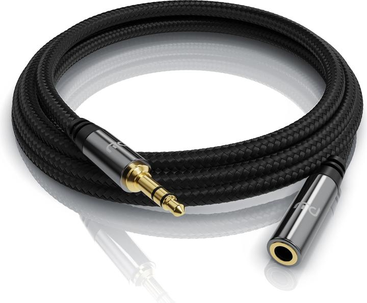 Actual product image Primewire AUX jack cable extension, audio connection cable, nylon sheathed coupling, jack to 3.5mm socket (2 m, 3.5mm jack (AUX))