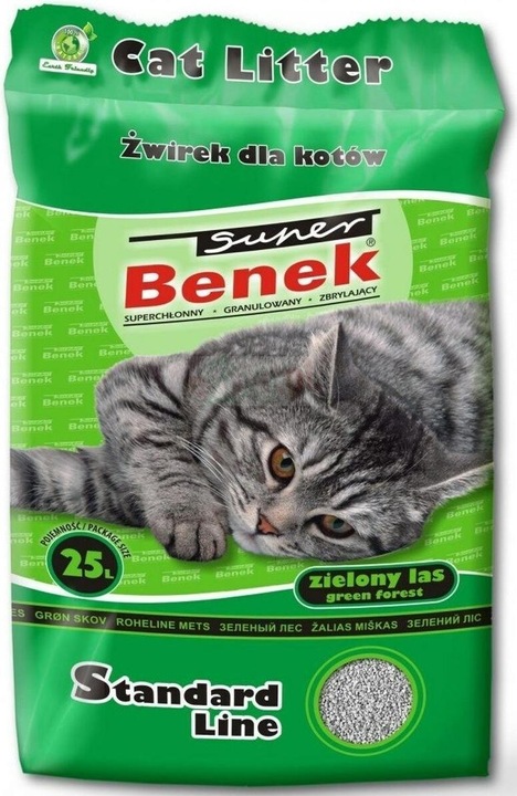 Super Benek Certech Standard Žalias Forest - Cat Litter Clumping 25 l (20 kg) (Clumping, Fast absorbing, Neutralizing, 20 kg)