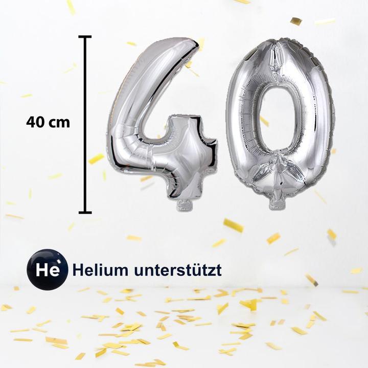 Produktbild Hermex Zahlenballon Zahl 40 Folienballon Luftballon Heliumballon Silbrig 40cm (1 x)