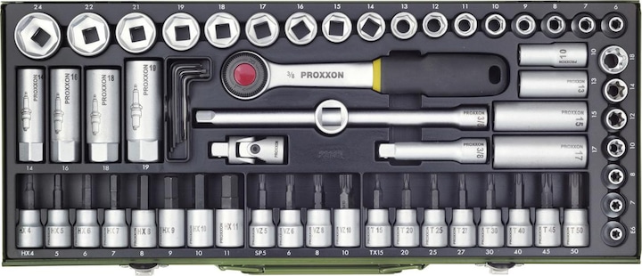 Proxxon Super compact set with ratchet, 65 pieces (3/8")