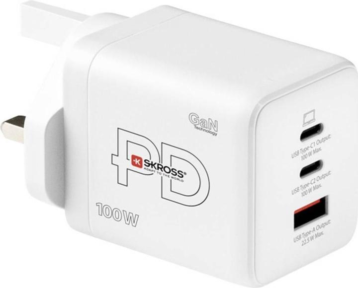 Produktbild Skross Power Charger Combo+ 100W UK USB Ladegerät 100 W 2x USB-C®, 1x USB-A USB (100 W, 3 Ports)