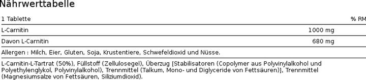 Nährwerte und Zutaten Biotech USA L-Carnitine 1000 (60 Stück, Kapseln)