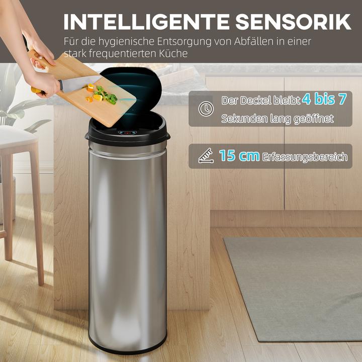 Produktbild Homcom Sensor-Mülleimer Edelstahl, Kunststoff Silber (50 l)