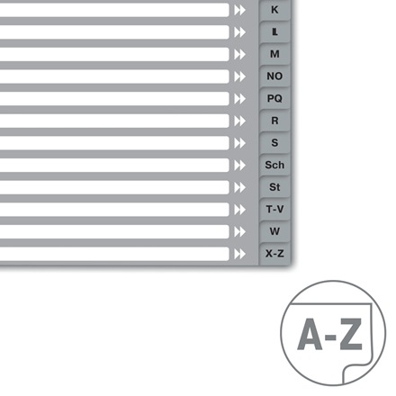 Produktbild von Hallers Register A4 mit halber Höhe, A-Z