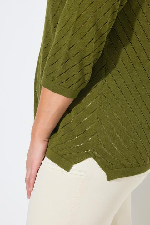 Image du produit Ulla Popken Pull-over à texture rayée, col rond, col polo, manches 3/4 (50, 52)