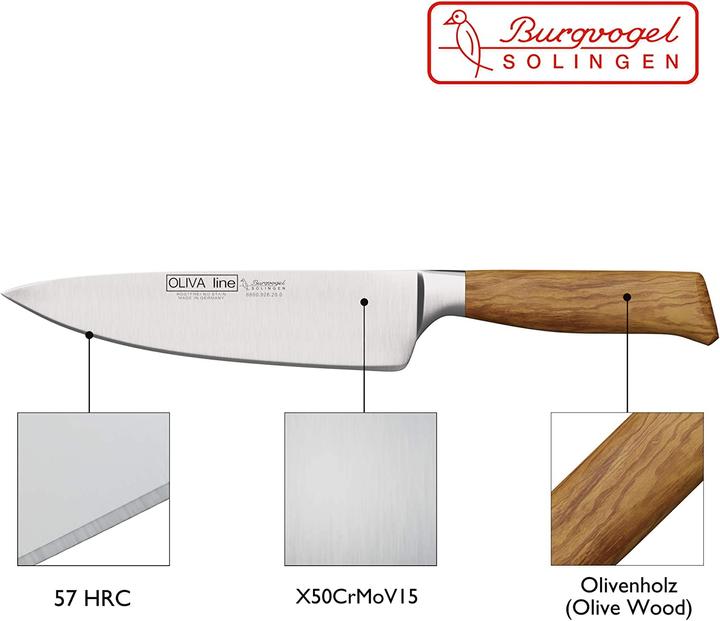 Produktbild Burgvogel Solingen Kochmesser 20cm, Olivenholz (20 cm)