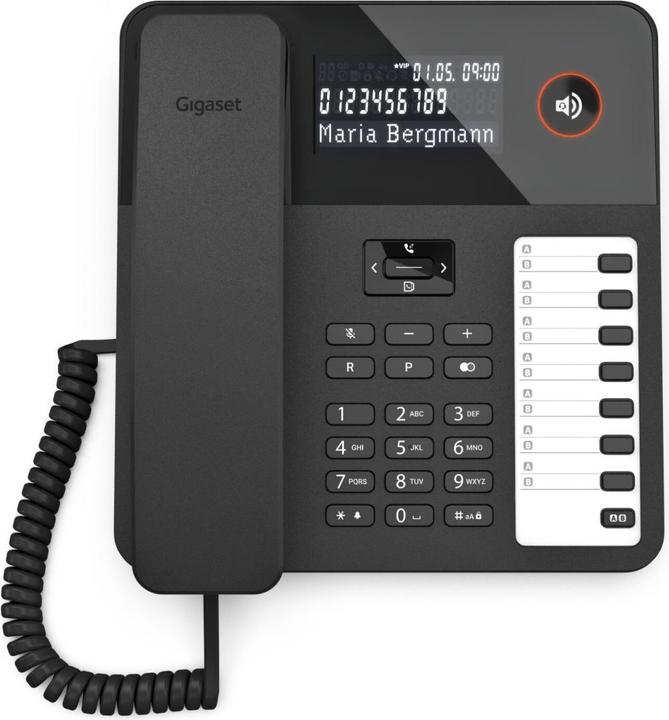 Produktbild Gigaset DESK 600 black corded desk and wall phone 7 direct dial keys phone book Hearing aid compatib