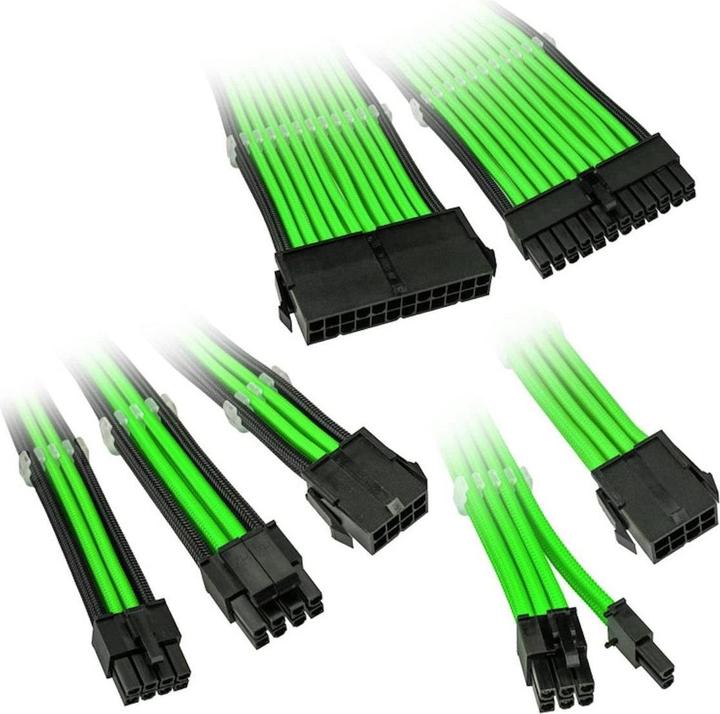 Actual product image Kolink Core Adept Braided Cable Extension Kit - Green (35 cm, 20+4 pin ATX, 6+2 pin PCI Express)
