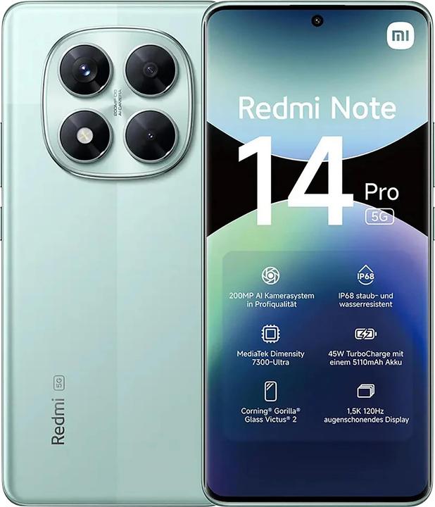 Produktbild Xiaomi Redmi Note 14 Pro 5G (256 GB, Coral Green, 6.67", Dual SIM, 5G)
