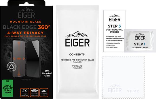 Produktbild Eiger Mountain Glass Black Edge 360 (1 Stück, Apple iPhone 16 Pro, Apple iPhone 17, Apple iPhone 17 Pro)