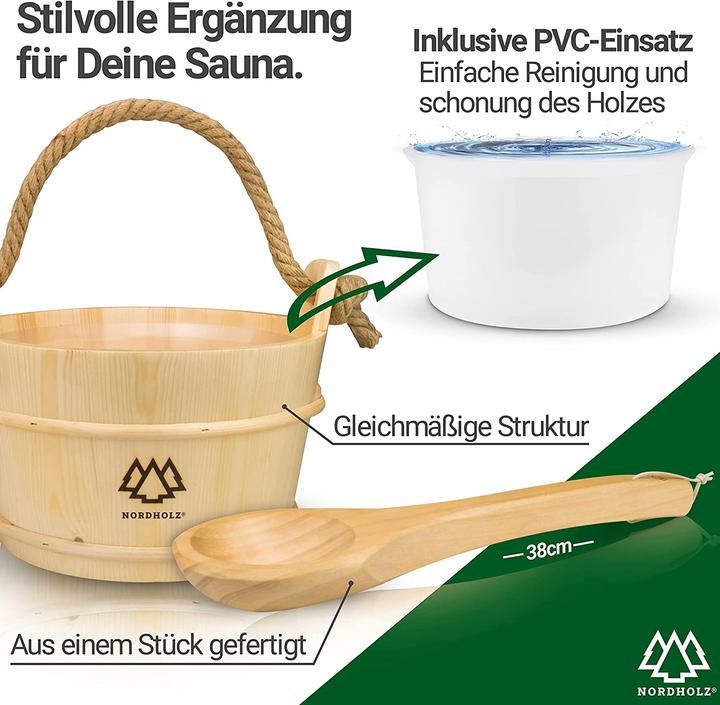 Image du produit Nordholz Seau pour sauna avec louche, épicéa nordique