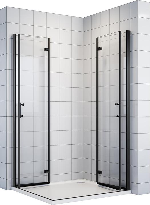 Produktbild SONNI Falttür, Duschabtrennung, Eckeinstieg, Duschkabine, 90 x 100 cm, schwarz, 6 mm, Glas, 180 Grad (100 cm, 90 cm, 195 cm)