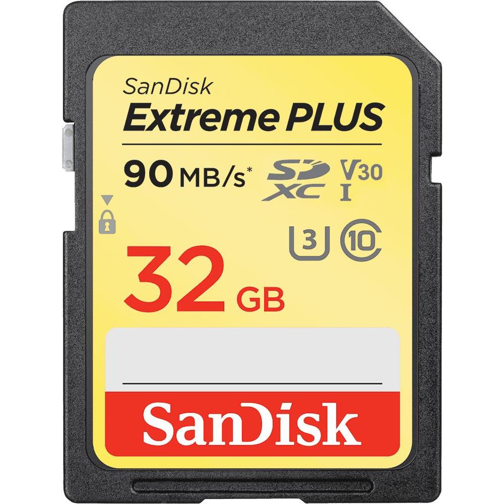 SanDisk Extreme Plus 2-Pack 32GB 90MB/s. V30 (32 GB, SDHC, U3, UHS-I), Speicherkarte, Schwarz, Gold
