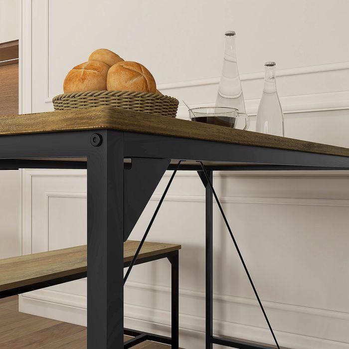 Produktbild Swisshandel24 Essgarnitur, Tisch & 2 Bänke, Industrial Design, Stahlrahmen, Holzdekor/Schwarz (140 x 70 x 76 cm)
