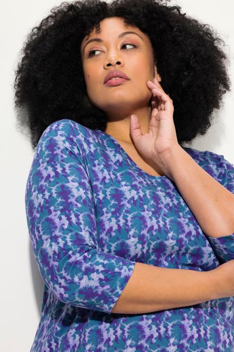 Immagine prodotto Ulla Popken Maglia dal taglio lungo e svasato con design batik, scollo a V e maniche a 3/4 (46, 48)