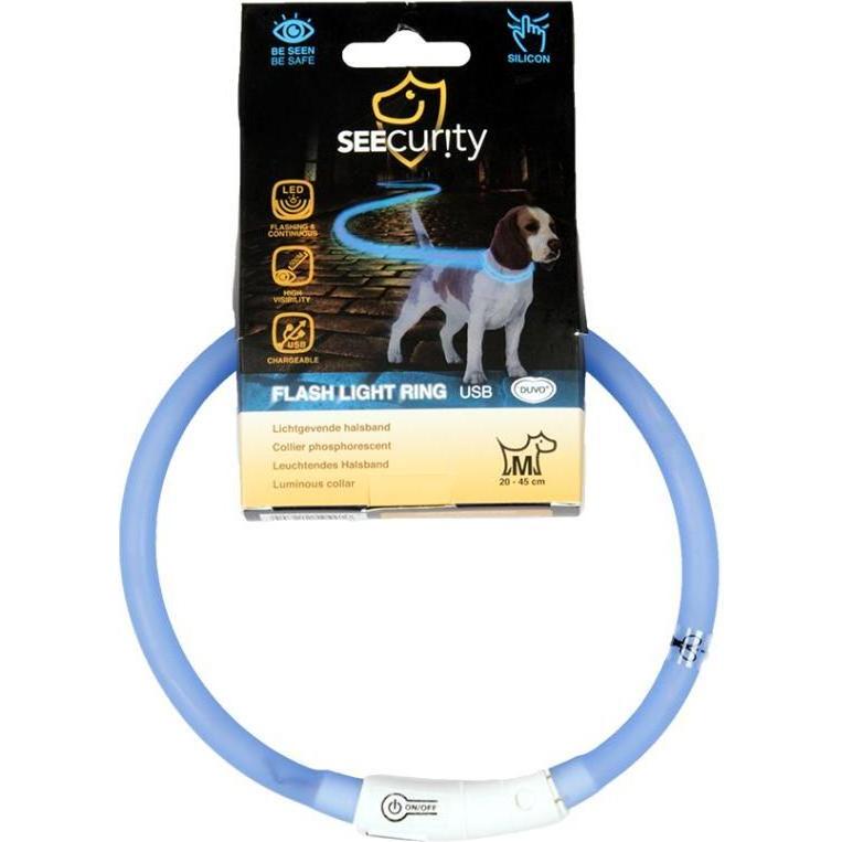 DUVO Anneau Lumineux Seecurity Flash Light Ring USB Silicone - 70 cm - Bleu - Pour chien