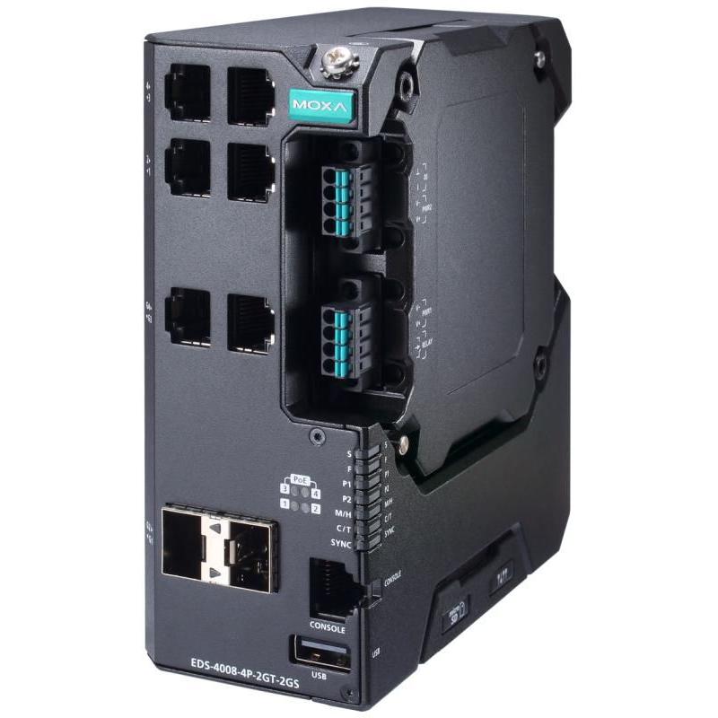 Moxa EDS-4008-4P-2GT-2GS-LVA-T (6 Ports), Netzwerk Switch, Grün, Schwarz