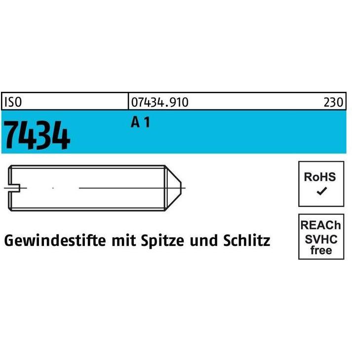Reyher, Schrauben, Gewindestift DIN 553 m.Schlitz/Spitze M 2 x 3 A1 / 1.4305 (50 Schrauben pro Stück)