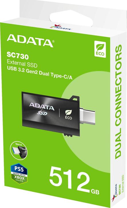 Actual product image Adata SSD 512GB External SC730 U3.2 Gen2 Black (0.51 TB)
