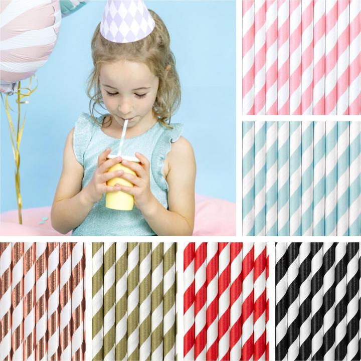 Actual product image Partydeco Paper straws with gold matte stripes (10 pcs.) (10 x)